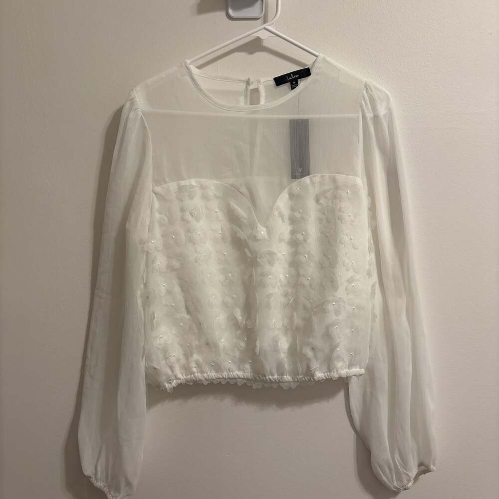 Lulus Impressively Adored Ivory 3D Floral Balloon Sleeve Top - Picture 1 of 3